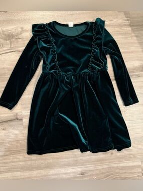 SHEIN Dark Green Velvet Ruffle-Trim Holiday Dress